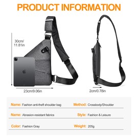 Anti-theft shoulder bag, men's shoulder bag, anti-theft bag, chest bag, anti-theft bag, security bag, travel for men and women, gray