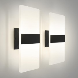 ASD 14 Inch LED Indoor Wall Sconce - Modern Interior 24W 120V 2700K-5000K Adjustable Dimmable Wall Mounted Light Fixtures, Acrylic Glass Wall Lights for Stairway, Hallway - ETL, Matte Black 2 Pack
