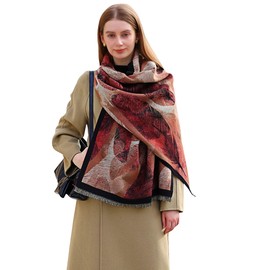 Wander Agio Winter Pashmina Shawls and Wraps Blanket Fashion Decoration Scarf Scarves for Women Handmade Embroidered Paisley Shawl Feather Red 2