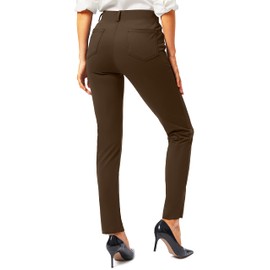 Rammus Womens Yoga Dress Pants with Pockets Stretch Work Leggings for Women Pull On Skinny Slacks for Business Office Casual Coffee