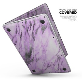 DesignSkinz - Compatible with MacBook Pro 14" M4 (A3401/A3185) - Skin Decal Protective Scratch Resistant Vinyl Wrap - Purple Marble & Digital Silver Foil V10