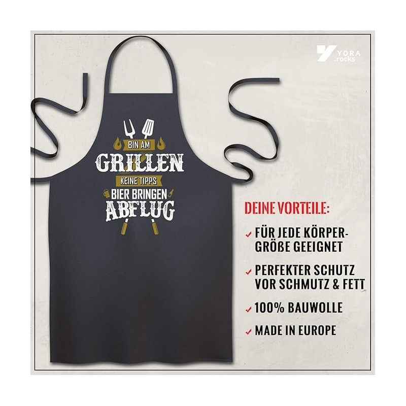 Yora BBQ Apron for Men - Bin am Grillen (German