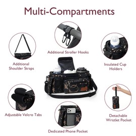 Momcozy Universal Baby Stroller Organizer, 2 Insulated Cup Holder, Detachable Zippered Pocket, Adjustable Shoulder Strap, Large capacity for baby essentials, Compact Design Fits Any Strollers