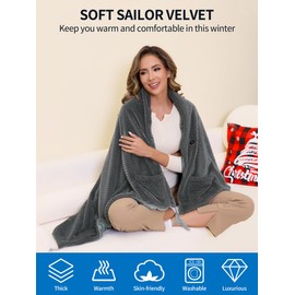 Heated Shawl Blanket Battery Operated, Portable Electric Heated Poncho Shawl with Zipper and Pockets, 4 Heating Areas & 3 Heating Modes,Heating Blanket for Neck and Shoulders and Back