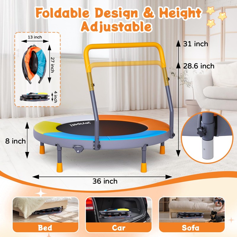 Premium 3FT Foldable Toddler Trampoline for Kids Ages 1-6, 36