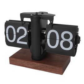 Greensen Flip Digital Table Clock Creative Retro Flip Clock 24H with Black Walnut Base Mechanical Car Flip Clock Large Number Cards Flip Desk Clock