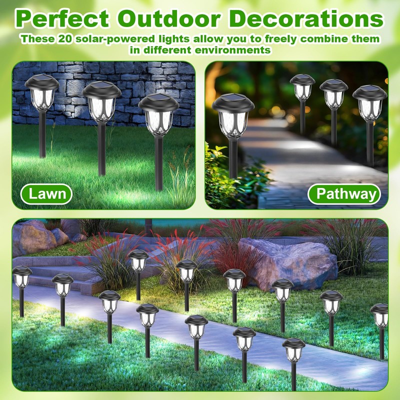 Tuanse 20 Pcs Solar Outdoor Garden Pathway LED Lights Bulk