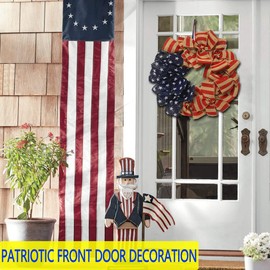 Summer Patriotic Front Door Wreath, 16" 4th of July Independence Day Decorative Wreath for Front Door America Patriotic Flag Burlap Farmhouse Memorial Day Window Decor