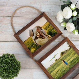 Lavezee 5x7 Hanging Collage Picture Frames Set of 2, Walnut Brown 8 Opening Horizontal Frame Made to Display 5 by 7 Inch Photo for Wall Decor