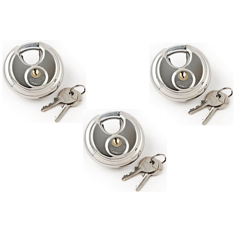 iapyx 3-Piece Set Discus Lock 70mm Diameter Padlock Lock Safety