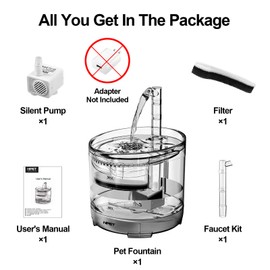 NPET Cat Water Fountain WF050TP 1.5L Automatic Pet Drinking Fountain with Replacement Faucet Kit（No Adapter