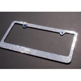 BRT 12 Rows White Bling Crystal Rhineston METAL License Plate Frame+Bling Caps