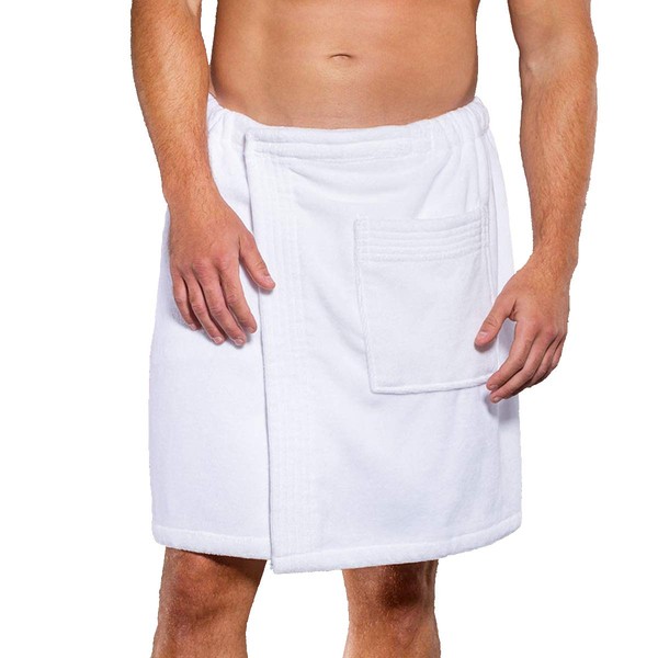 anatolian Menâs Adjustable Wrap Around Body Towel for Bath Gym Spa/Cotton â Made in Turkey (White)