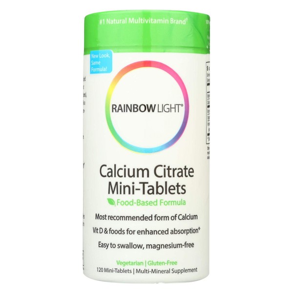 Rainbow Light - Calcium Citrate Mini-Tabs - Food-Based Calcium Supplement Supports Calcium Absorption, Bone and Tooth Health; 800 IU Vitamin D3, 800mg Calcium; Vegetarian and Gluten-Free - 120 Tablets