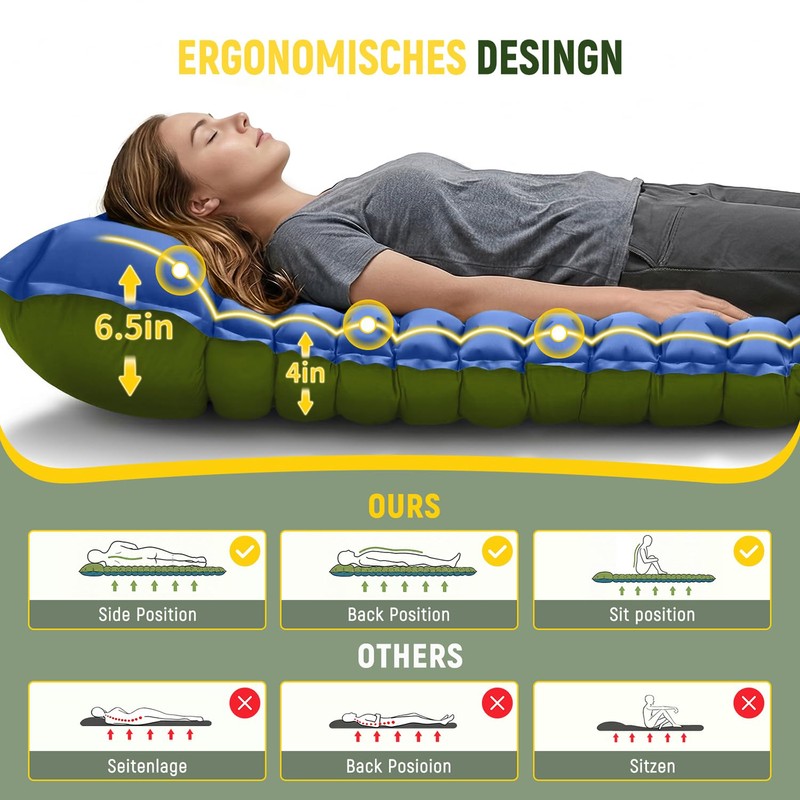Double Sleeping Pad - Ultralight Sleeping Mat with Built-in Foot