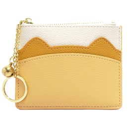 NANXJIUR Women's 5 Cards Slim Minimalist Card Holder Cases Card Holder Wallet Key Ring Front Pocket Purse Mini Credit Card Cases, yellow, Casual