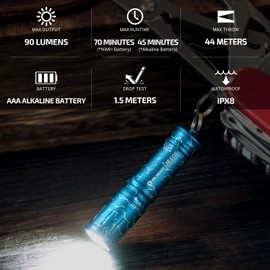 OLIGHT i3E EOS Pocket Torch 90 Lumens EDC Flashlights Compact Keychain LED Mini Torches Single AAA Keyring Light for Night and Carrying (Astral Cobalt)