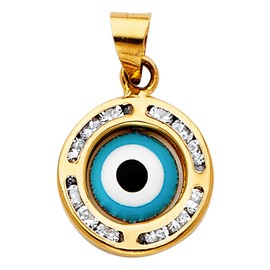 14k REAL Yellow Gold CZ Evil Eye Charm Pendant, 14K Gold, Cubic Zirconia