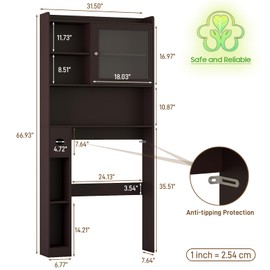 Vabches Over The Toilet Storage Cabinet with Glass Door, Above Toilet Storage Cabinet, Over Toilet Bathroom Organizer Space Saver, Behind Toilet Rack Shelf Cabinet, for Bathroom Laundry, Coffee Color