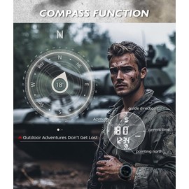 findtime Military Digital Watches Men's Pedometer Compass Speed 50 m Waterproof Sports Watch Men Running Watch for Men Watch Outdoor EL Lighting Coutdown Stopwatch Tactical Watch, black, Strap.
