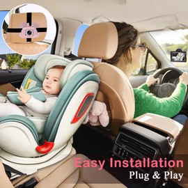 AMTIFO Pink Baby Car Camera for Backseat: 1080P HD Rear-Facing Car Seat Camera with IR Night Vision, 4.3 Inch Display, 360° Rotation, Plug & Play, Easy Install Monitor for Infant/Toddler Safety