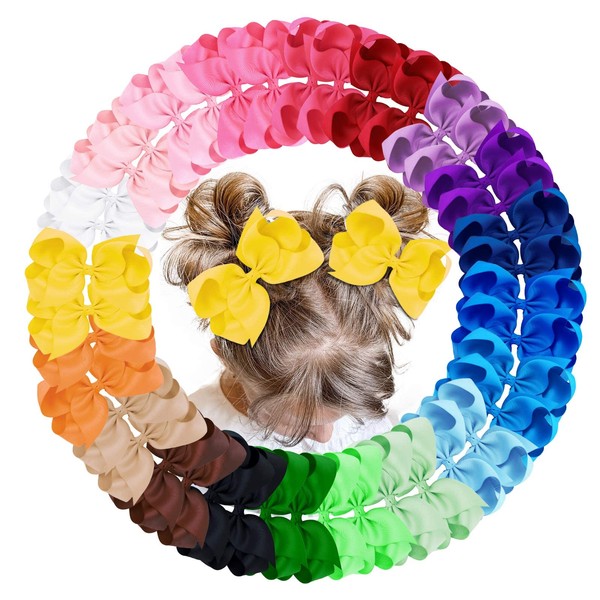 Oaoleer 40Pcs 4.5" Hair Bows Clips Grosgrain Ribbon, Alligator Clips, Barrettes Hair Accessories for Baby Girls Infants Toddlers Kids Teens Children (4.5 Inch, 20 Colors in Pairs)