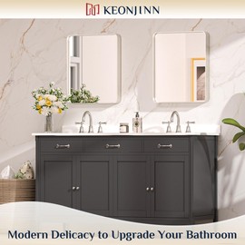 Keonjinn 16 x 20 Inch Brushed Nickel Bathroom Mirrors for Over Sink, Rounded Rectangle Silver Bathroom Vanity Mirror, Metal Framed Farmhouse Mirror for Wall, HD Tempered Glass(Horizontal/Vertical)