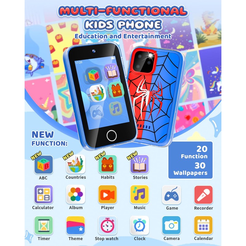 FKATEEN Kids Phone 3.5" Touchscreen, Pretend Smartphone with Dual Camera,