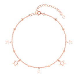 Bewenda Ankle Bracelets for Women Girl, 925 Sterling Silver Anklets Ankle Chain with Stars, Summer Beach Anklet Women's Anklets, Adjustable 22+5cm Foot Chain Beach Jewellery for Girls- rose gold