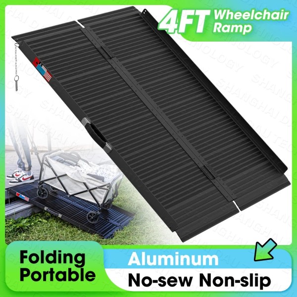 WHALEMOTOR 4' Aluminum Multi-Folding Wheelchair Scooter Mobility Ramp Portable Non-Slip