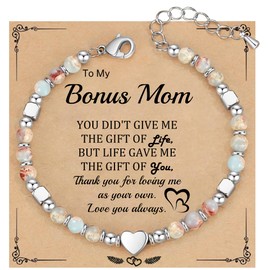 Stocking Stuffers for Women Teens, Gifts for Mom Christmas Gift Mothers Day Gifts for Grandma Daughter Bonus Mom Nature Stone Bead Bracelets for Women Graduation Gift for Her 2025, Adjustable, White