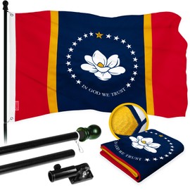 G128 Combo Pack: 6 Ft Aluminum Spinning Flagpole (Black) & Mississippi 2020 MS State Flag 3x5 Ft, ToughWeave Series Embroidered 300D Polyester | Pole with Flag Included