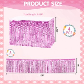 Stranthother 4 Pack Metallic Foil Fringe Tinsel Pink Table Skirts 29x108 Inch & 4 Pack 10 Feet Tinsel Curtain Garland Streamers Backdrop Banner for Holiday Birthday Wedding Bachelorette Party Decor