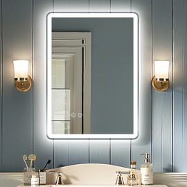 TIFULLHOME 16x24 LED Mirror for Bathroom, Backlit & Front Lights, Rounded Corner Frameless, 3 Colors & Dimmable Bathroom Vanity Mirror, Anti-Fog, Shatterproof Tempered Glass (Horizontal/Vertical)