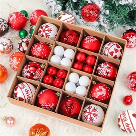 CHWUYI Christmas Tree Decorations 44pcs Hanging Balls Ornaments Set for Xmas Tree Holiday Home Party (44pcs White & Red)