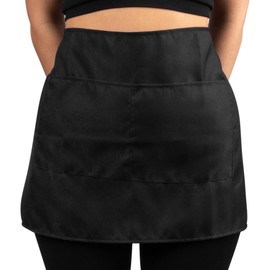 Jazooli Waist Apron, Plain Fabric Short Unisex Cooking Catering Work Bistro Cafe Bar Apron Waitress Tabard with Twin Double Front Pockets, Adults One Size Fits All, Black