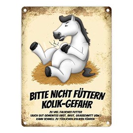 Metal Sign with White Horse Motif and Saying "Bitte nicht fütter" [German Language]
