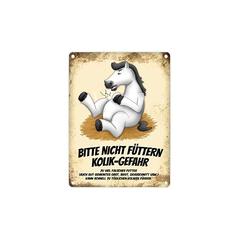 Metal Sign with White Horse Motif and Saying "Bitte nicht