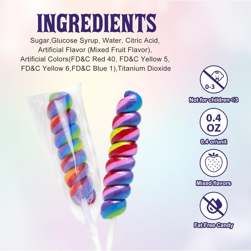 Rainbow Lollipops - Twisty Lollipop Individually Wrapped - Bulk Candy