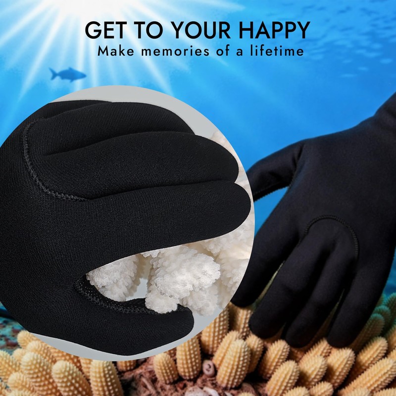 PAWHITS Wetsuit Gloves, 3mm Neoprene Gloves with Adjustable Straps, 5-Finger