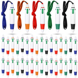 Retractable Pen on Lanyard Neck Pens Pen in a Rope Shuttle Pen 4 Color Ink Ballpoint Pen with Chain for Nurses Students, Office School Home Supplies (30 Pieces)
