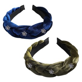 Pamtns Headband Blue Pack of 2 Costume Headband Velvet Braided Look Headband Women's Hair Accessories Oktoberfest Braided Headband Wide Hair Band Vintage Non-Slip Costume Jewellery Headband Rhinestone