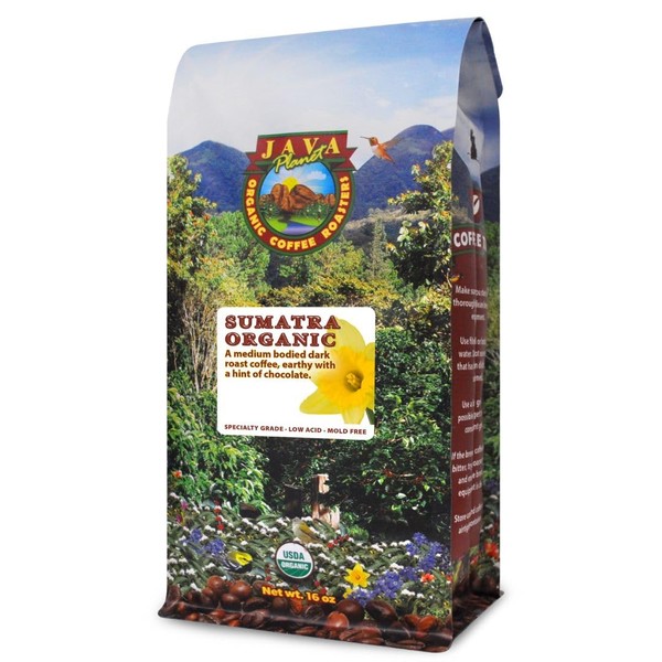 Java Planet, frijoles de café orgánicos, Sumatra Indonesia de origen único, tostado oscuro gourmet de árabe integral café, certificado orgánico, sombra cultivada a altas alturas 1 Pound (Pack of 1)
