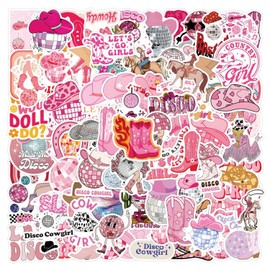 50Pcs Western Cowgirl Stickers, Cowboy Stickers Waterproof Vinyl Cartoon Funny Pink Sticker for Kindle Water Bottle Laptop Skateboard Scrapbook Phone Luggage Bike Helmet Computer (114pcs)
