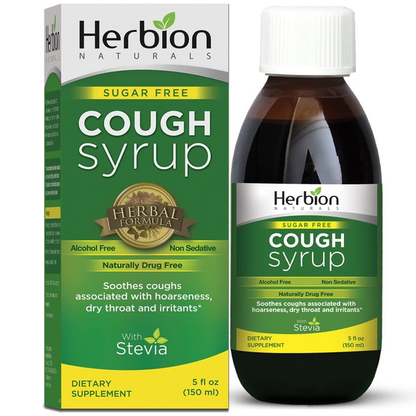 Herbion Naturals Cough Syrup with Stevia, Green, Sugar Free, 5.0 Fl Oz