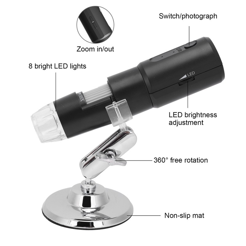 WiFi USB Digital Microscope 50‑1000X Magnification 8 LED Light for