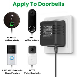 AC 24 Volt Transformer, C Wire Adapter, Compatible with All Versions of Ring Doorbell and Thermostat for Ecobee,Sensi and Honeywell, (16.4FT Charging Cable-UL Certified)