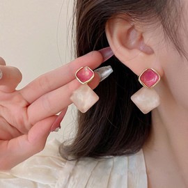 Xmsrn Vintage Pink Acrylic Square Dangle Earrings Oil Drop Square Stud Earrings Resin Square Earrings Acrylic Square Drop Earrings for Women