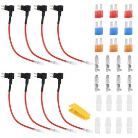 TIMESETL 8PCS 12V 24V Add-a-Circuit Micro 2 Fuse Tap, ACS Micro Piggy Back Blade Fuse Holder with Wire Harness, 9pcs Micro 2 Fuse (5A 10A 15A) and 1pcs Fuse Puller