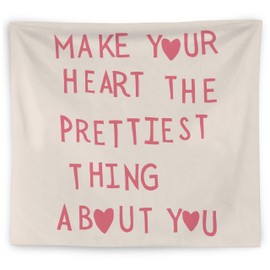 WNAGT Pink Motivational Tapestry Wall Hanging, Make Your Heart the Prettiest Thing About You Inspirational Quote Wall Blanket Decor for Girls Room College Dorm Apartment, 50x60 Inch